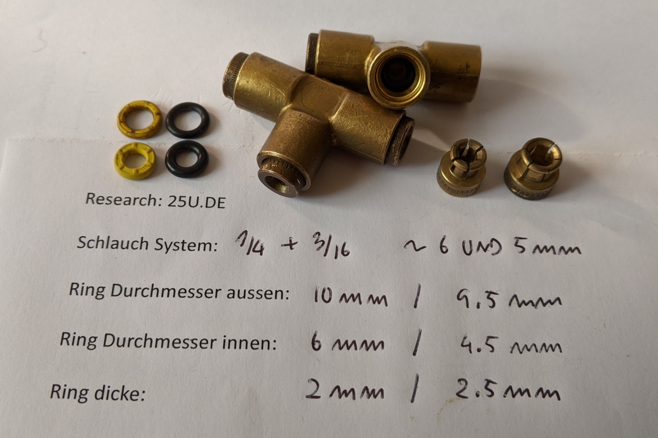 DAF T244 Druckluftverbinder von Typ 1/4 Zoll und 3/16 Zoll mit passenden Ersatzringen in Millimeter