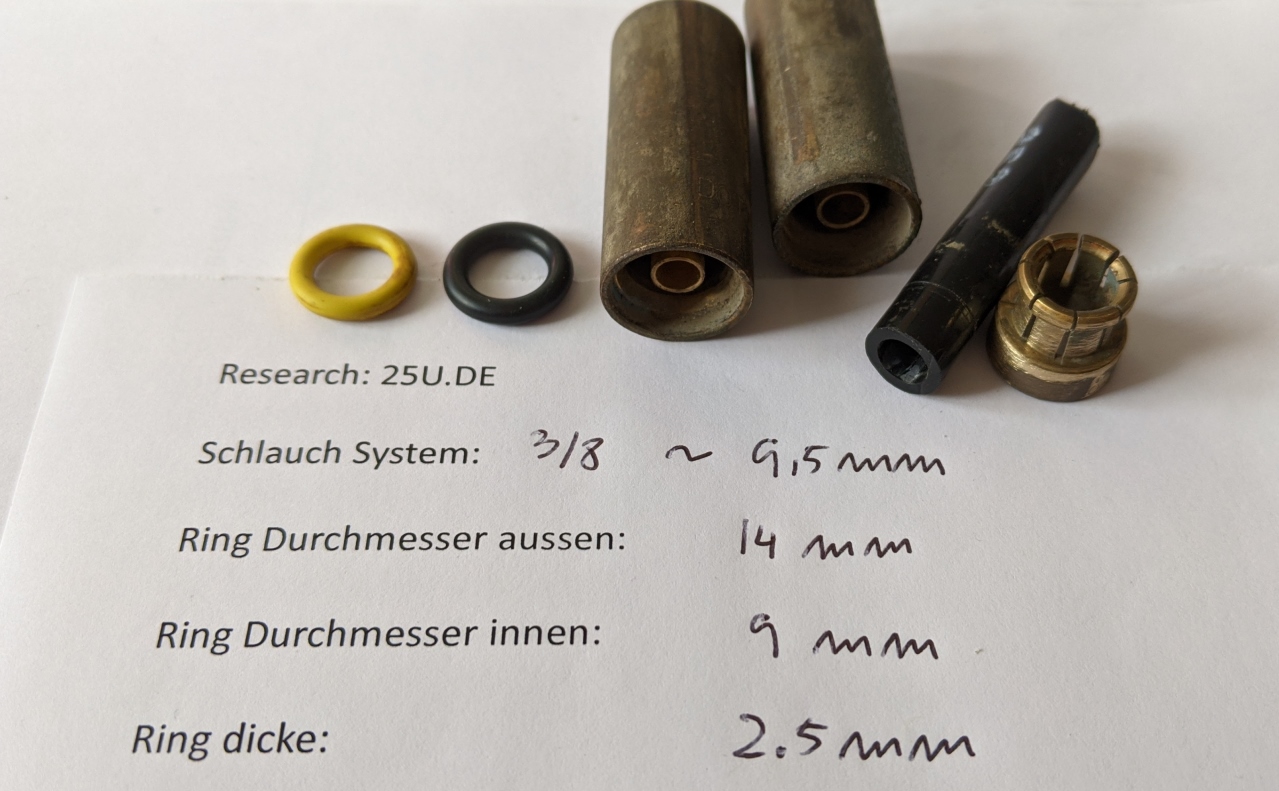 DAF T244 Druckluftverbinder von Typ 3/8 Zoll mit passenden Ersatzringen in Millimeter