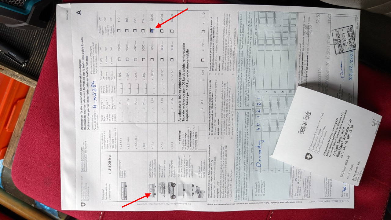 Zolldokument Schweizer Schwerlastabgabe
