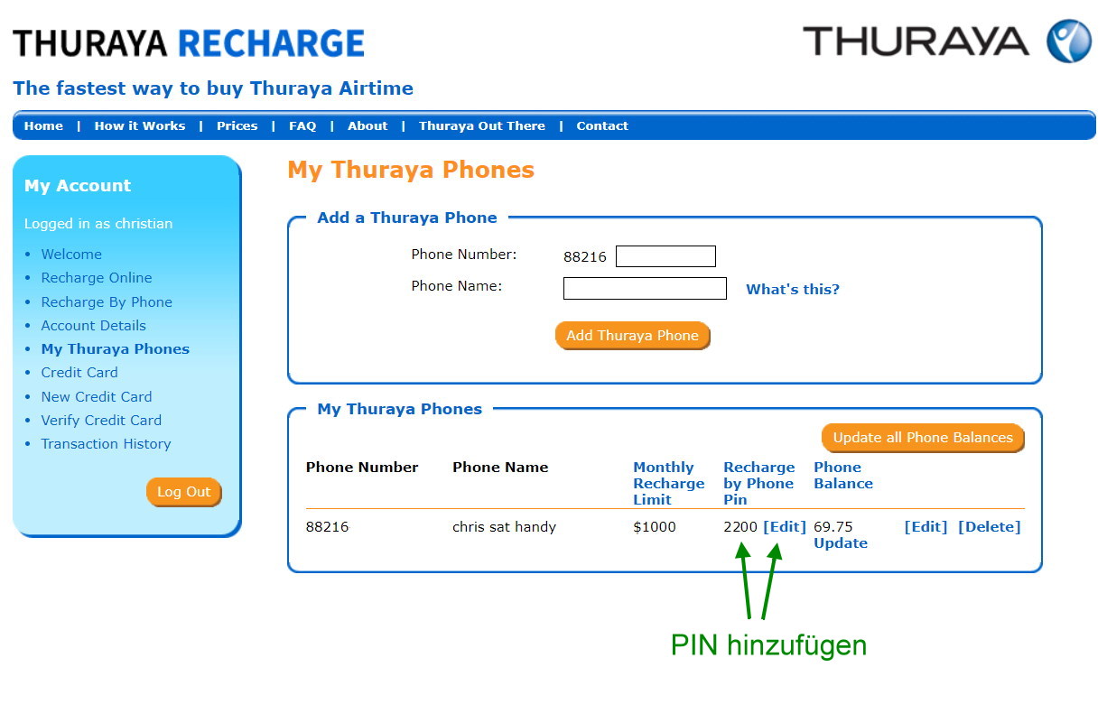 Webseite Thuraya Rechange Konfiguration