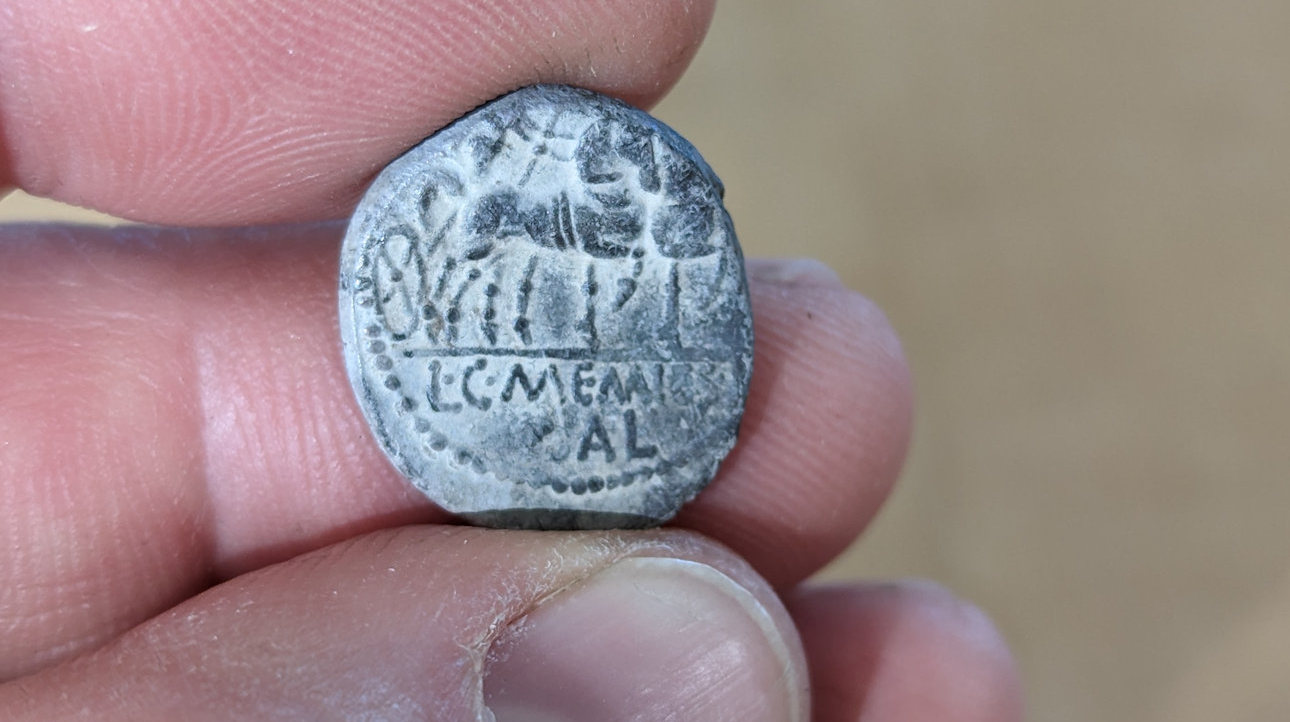 Römische Silber Münze mit Pferd und Wagen