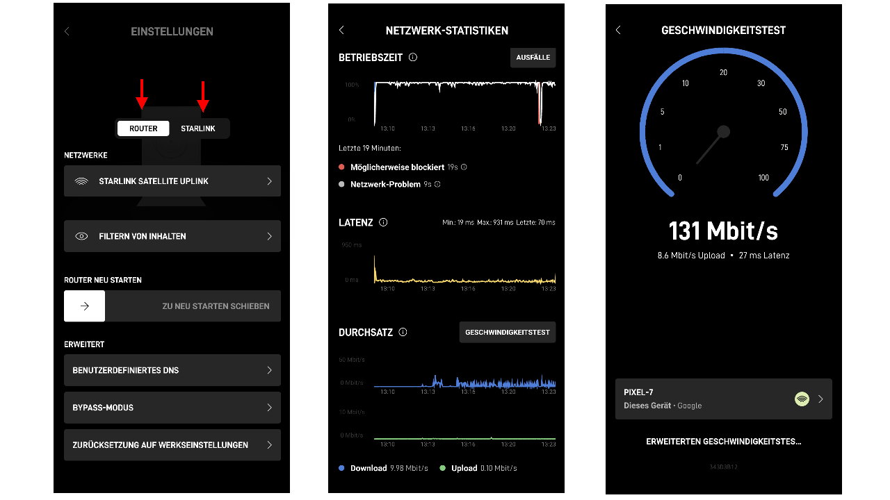 Screenshot der Starlink App Mai 2023