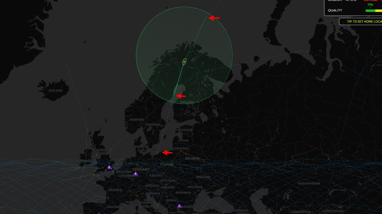 Starlink Satelliten Karte von starlink.sx für Europa im Mai 2023