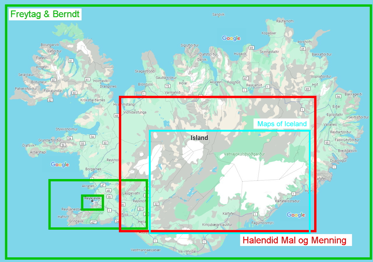 Grafik mit Abdeckung der getesteten Island Papier Landkarten 