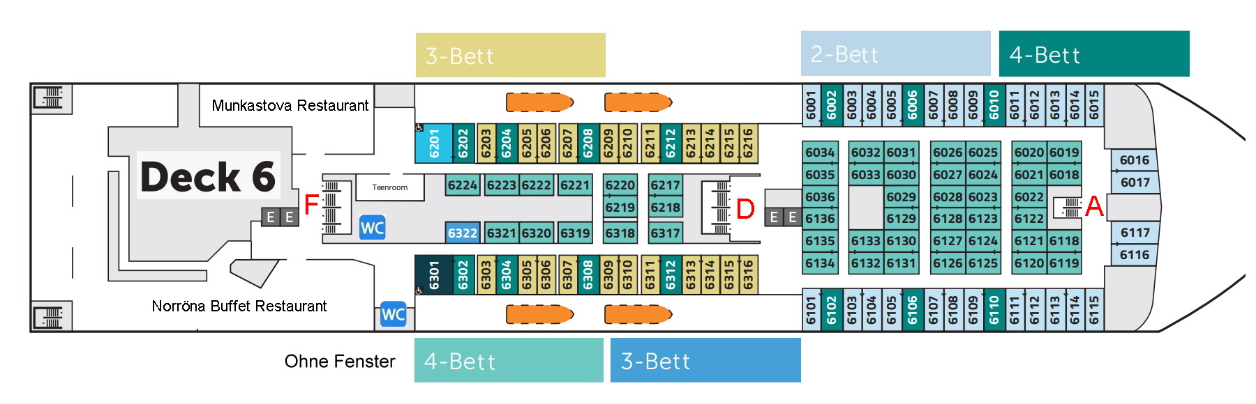 Deckplan Kabinen Norröna Deck 6