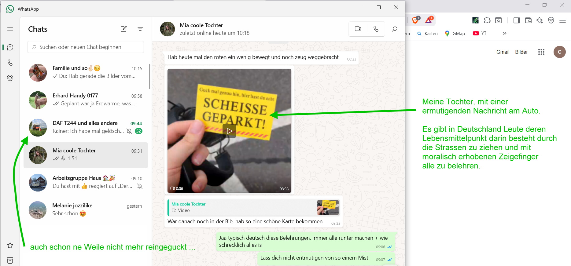 Whatsapp Bildschirmkopie mit mit Parkzettel wegen angeblichem falsch parken