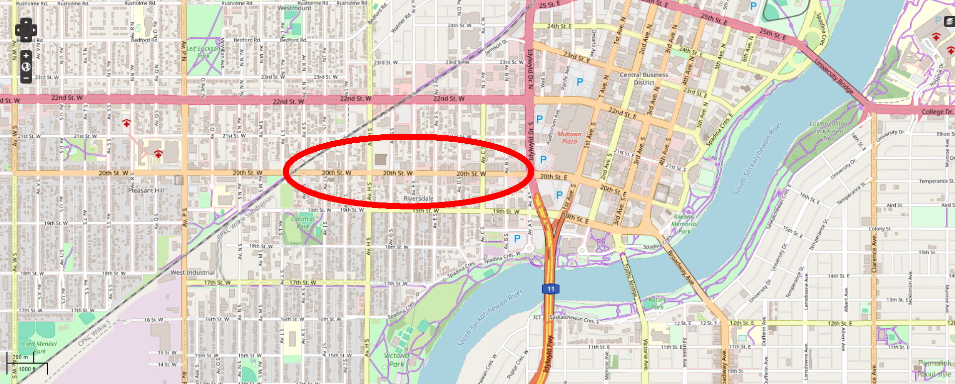 Karte No Go Area Saskatoon: 20 Street west 