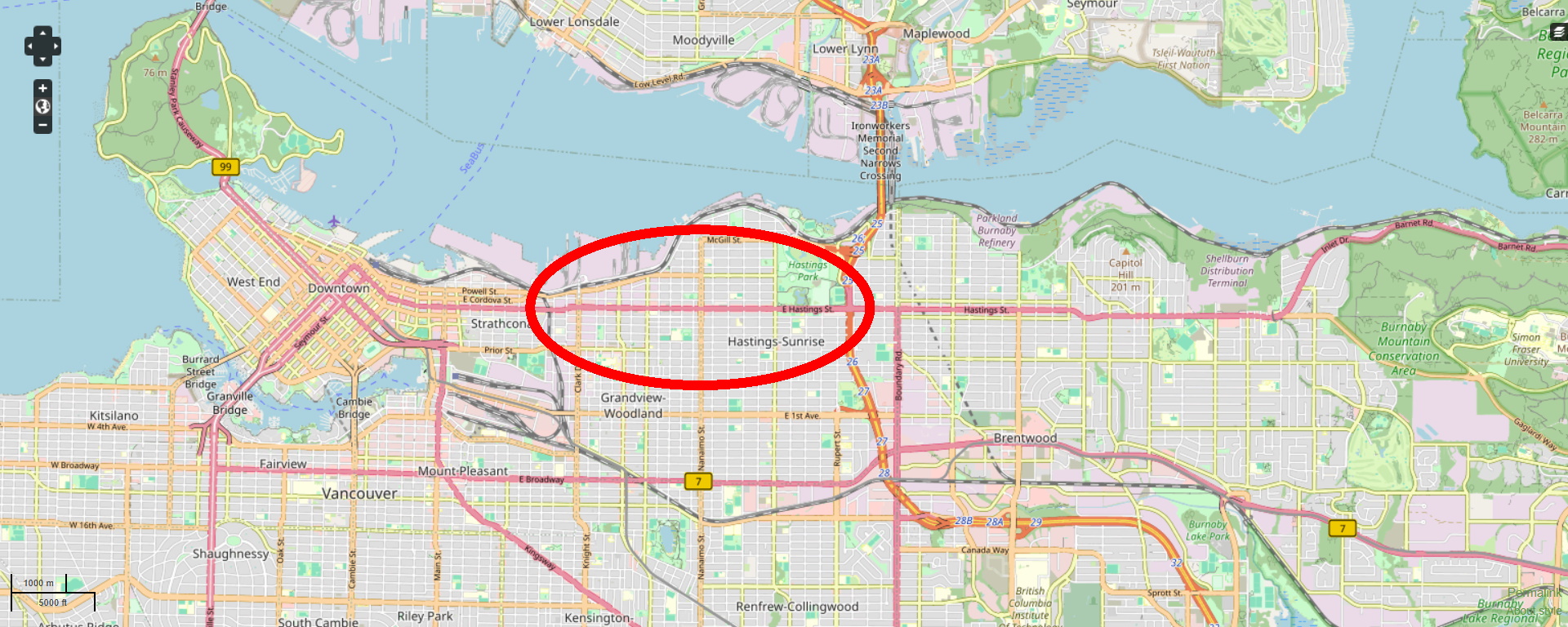 Karte No Go Area Vancover: Hastings Street