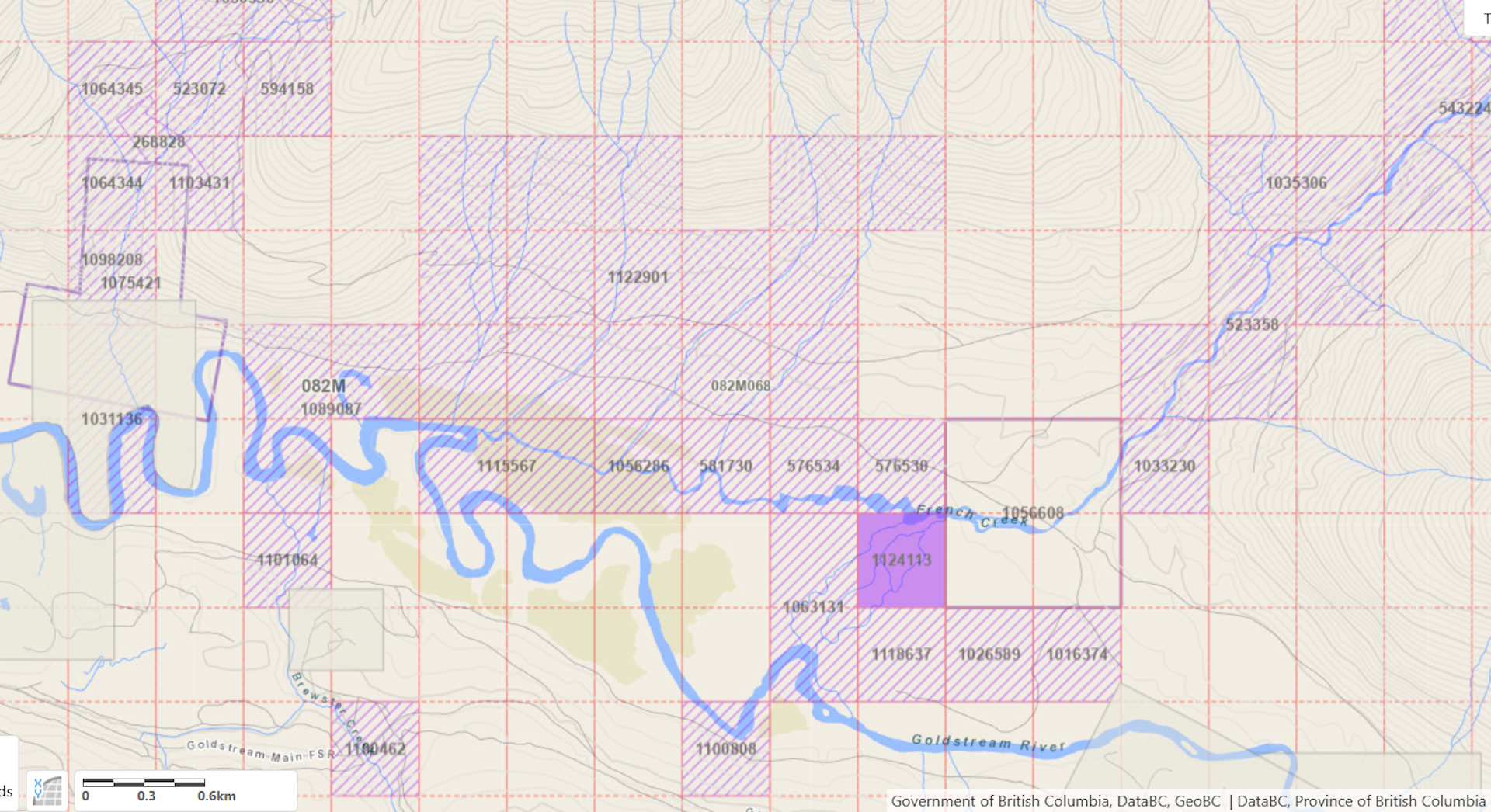 Karte mit Claims im French Creek