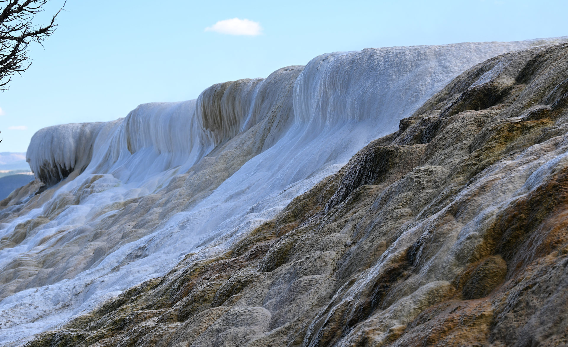 Weiss braune Sinter Terrasse im Yellowstone Nationalpark  
