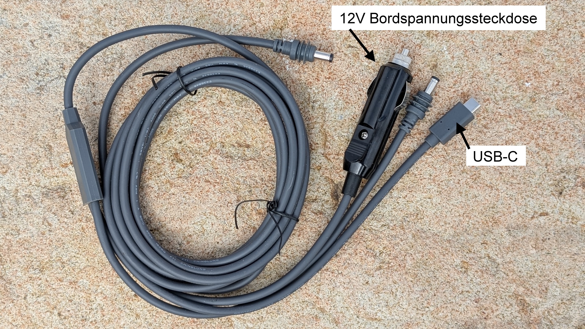 Starlink Mini Stromkabel mit dem Stecker für das original Netzteil, USB-C Anschluss und Stecker für KFZ Bordspannungs Steckdose