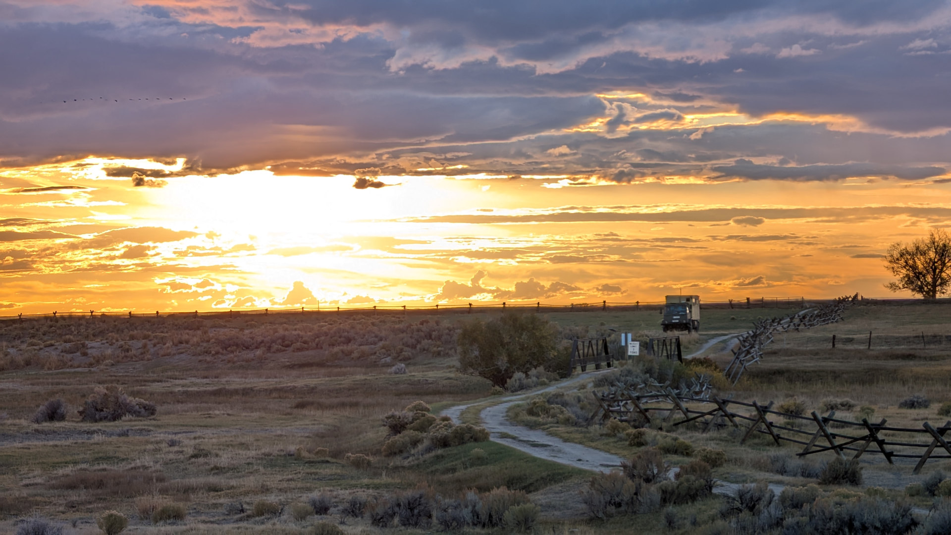 Sonnenuntergang beim historischen Littly Sandy Creek Lagerplatz vom Oregon Trail 