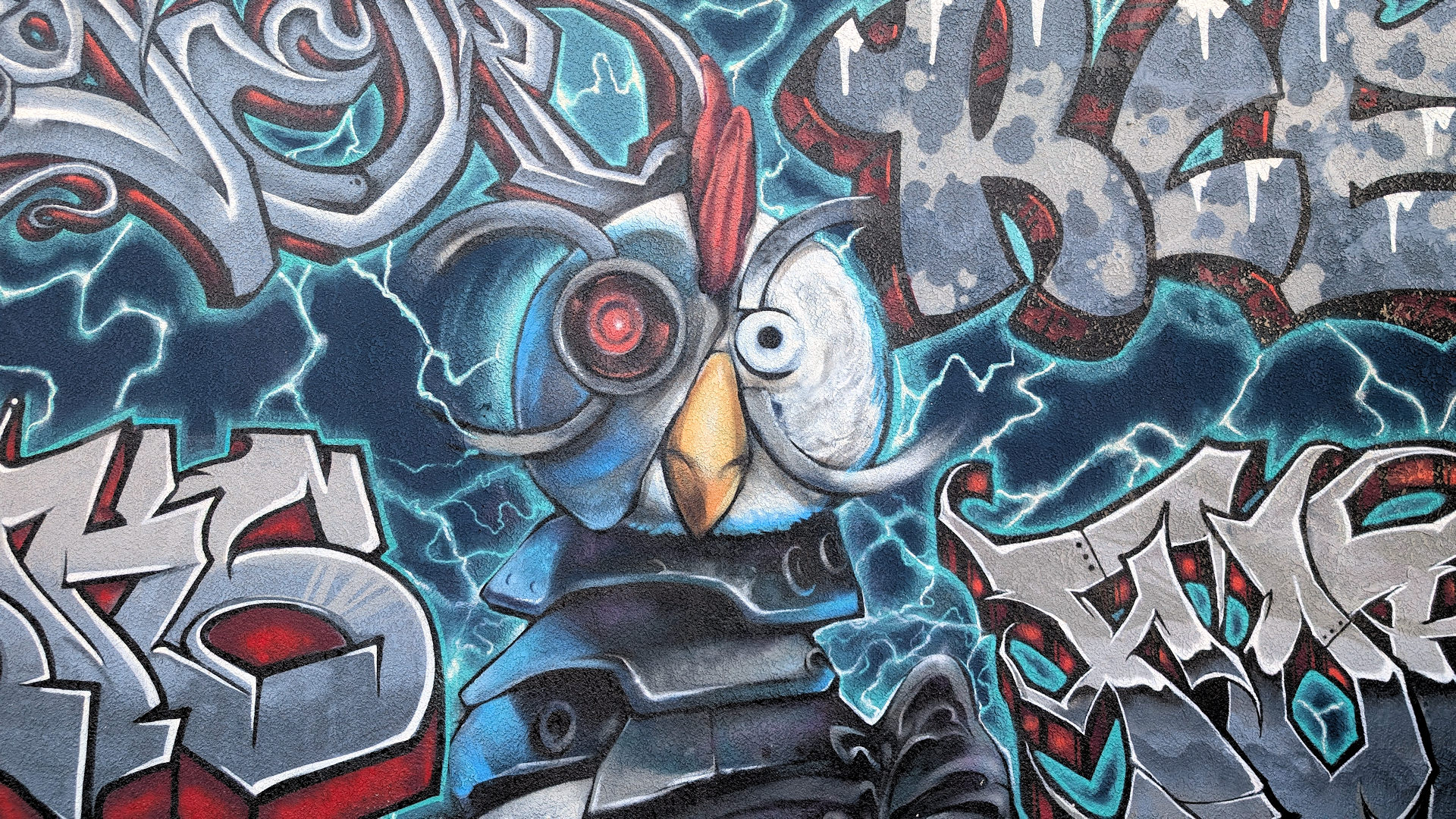 Terminator Cyborg Huhn als Graffiti