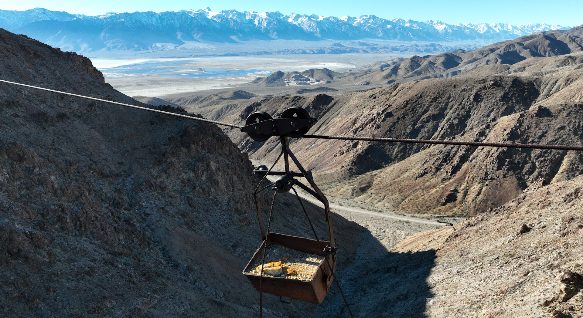 Gondel an einer Seilbahn in der Nähe von Cerro Gordo