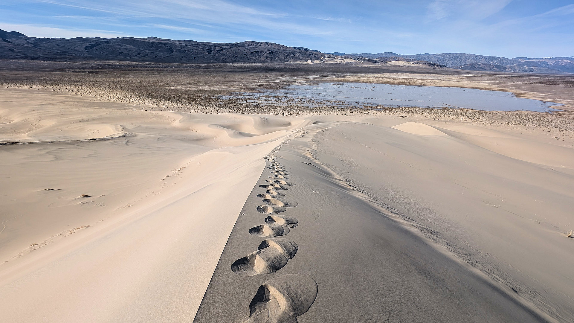 Fuss Spuren im den Eureka Dunes