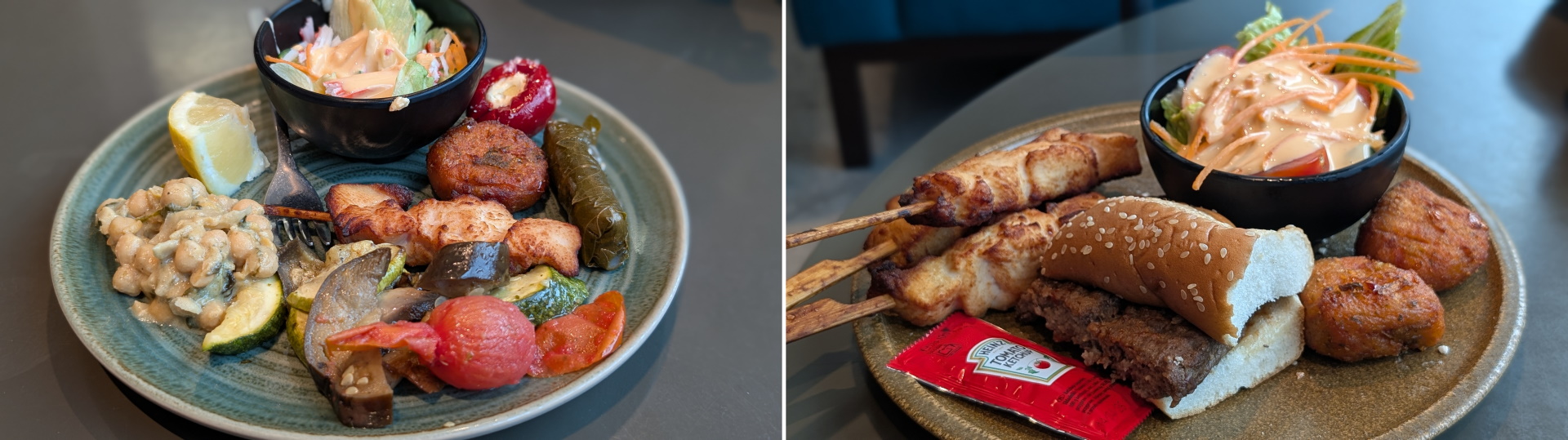 Zwei Teller mit Mahlzeiten der Skala Lounge Larnaka in Zypern 
