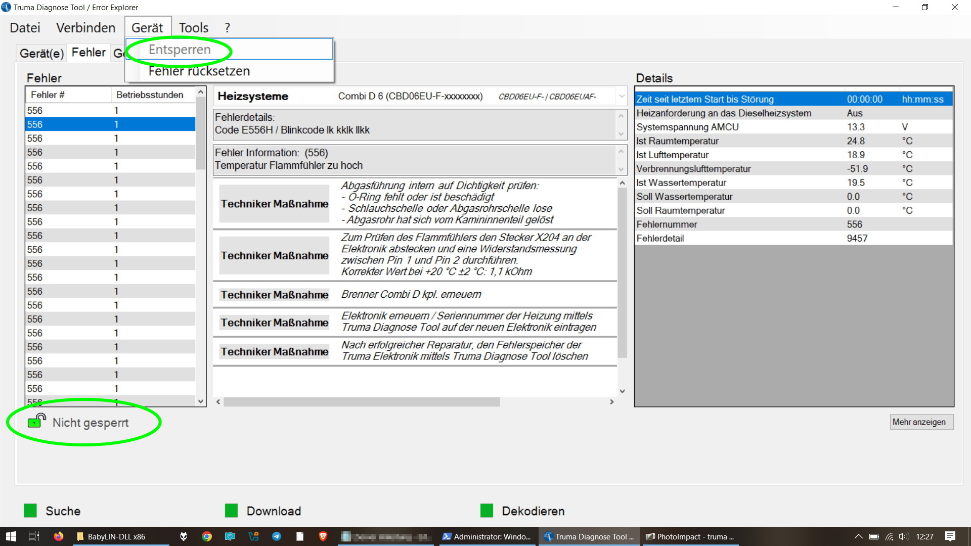 Bildschirmkopie Truma Toolbox Software