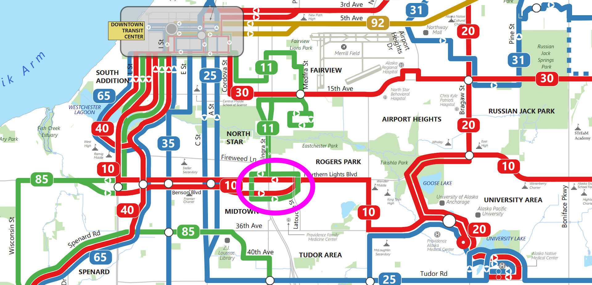 Grafik mit Ausschnitt von Bus Netz in Anchorage