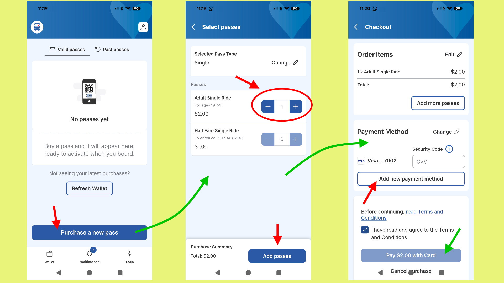 Grafik für Bus Ticket kauf mit App in den USA