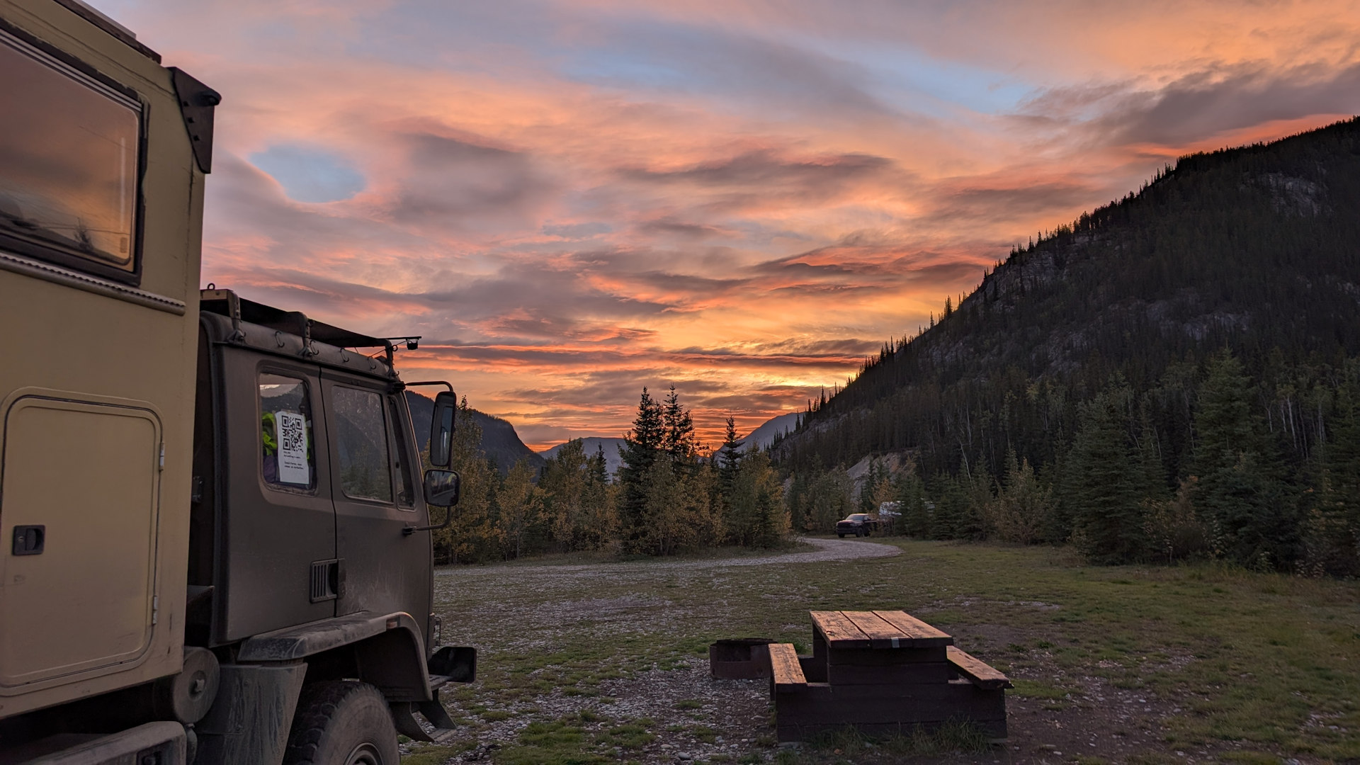 Sonnenuntergang auf einem Campingplatz in Kanada 
