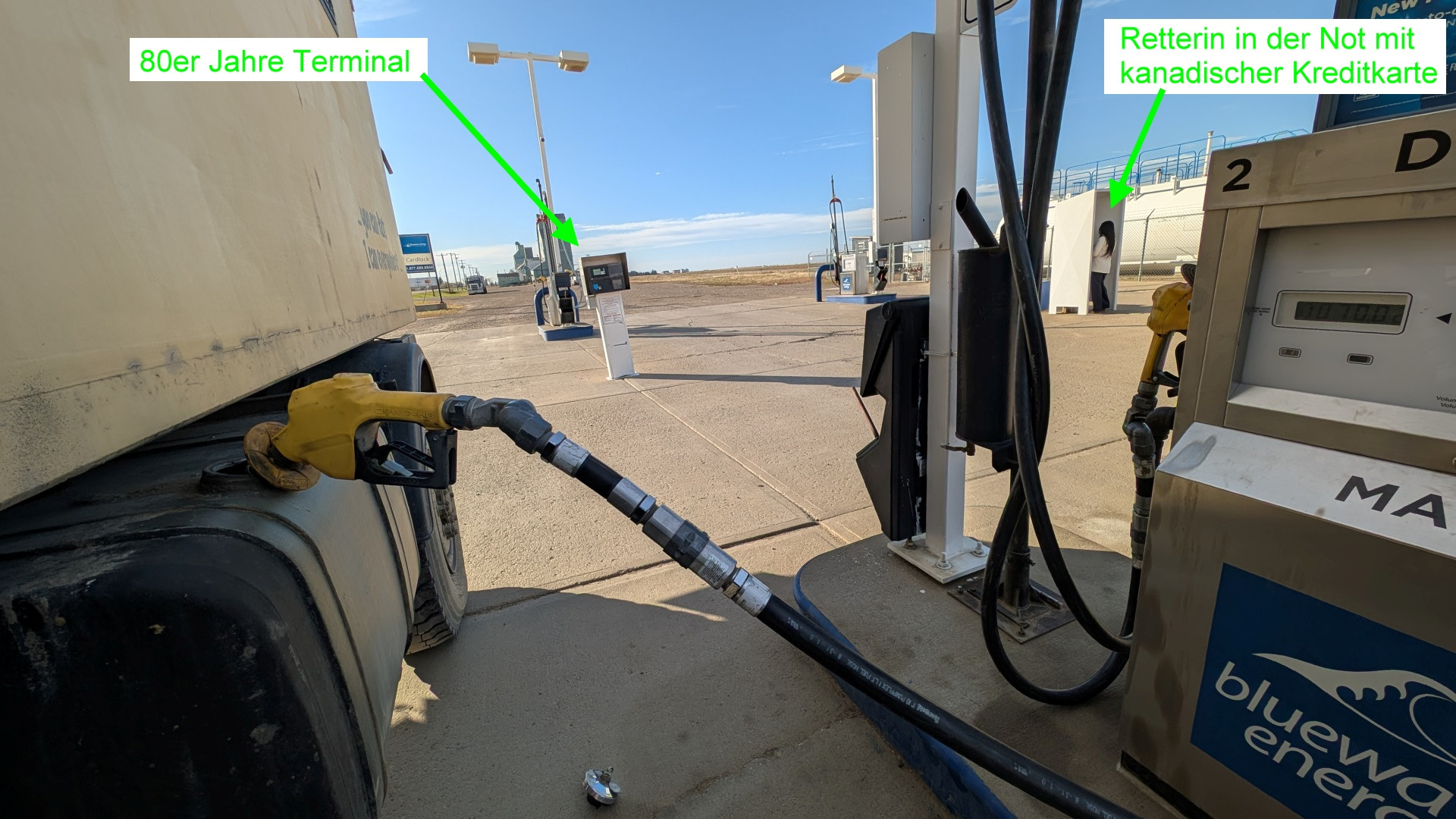 Tanken an einer sehr alten automatischen Tankstelle ohne Personal 