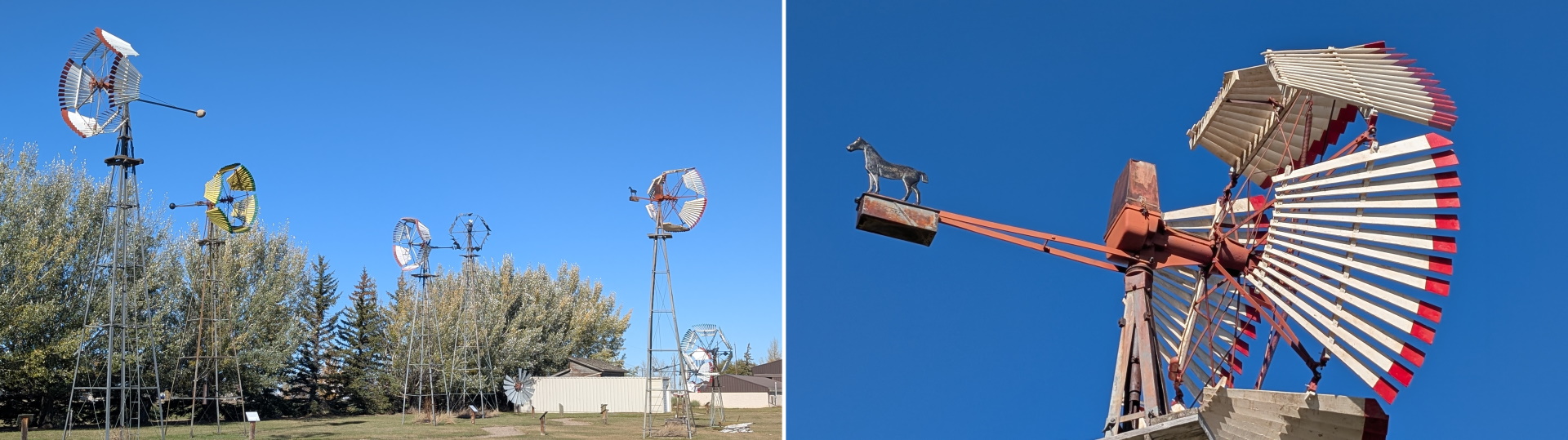Zwei Bilder mit Windmühlen im Windmühlenmuseum Etzikom 